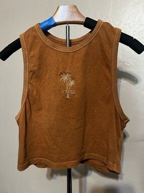 O'Neill Rust Brown Cropped Tank with Palm Tree Embroidery